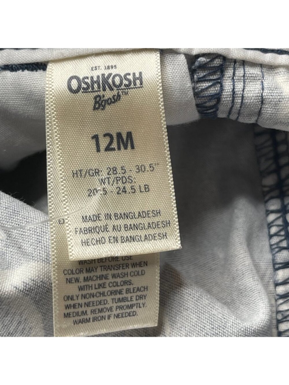 OshKosh Toddler Shortalls Blue Denim White Palm Trees 12M Dungarees Summer - Picture 7 of 8